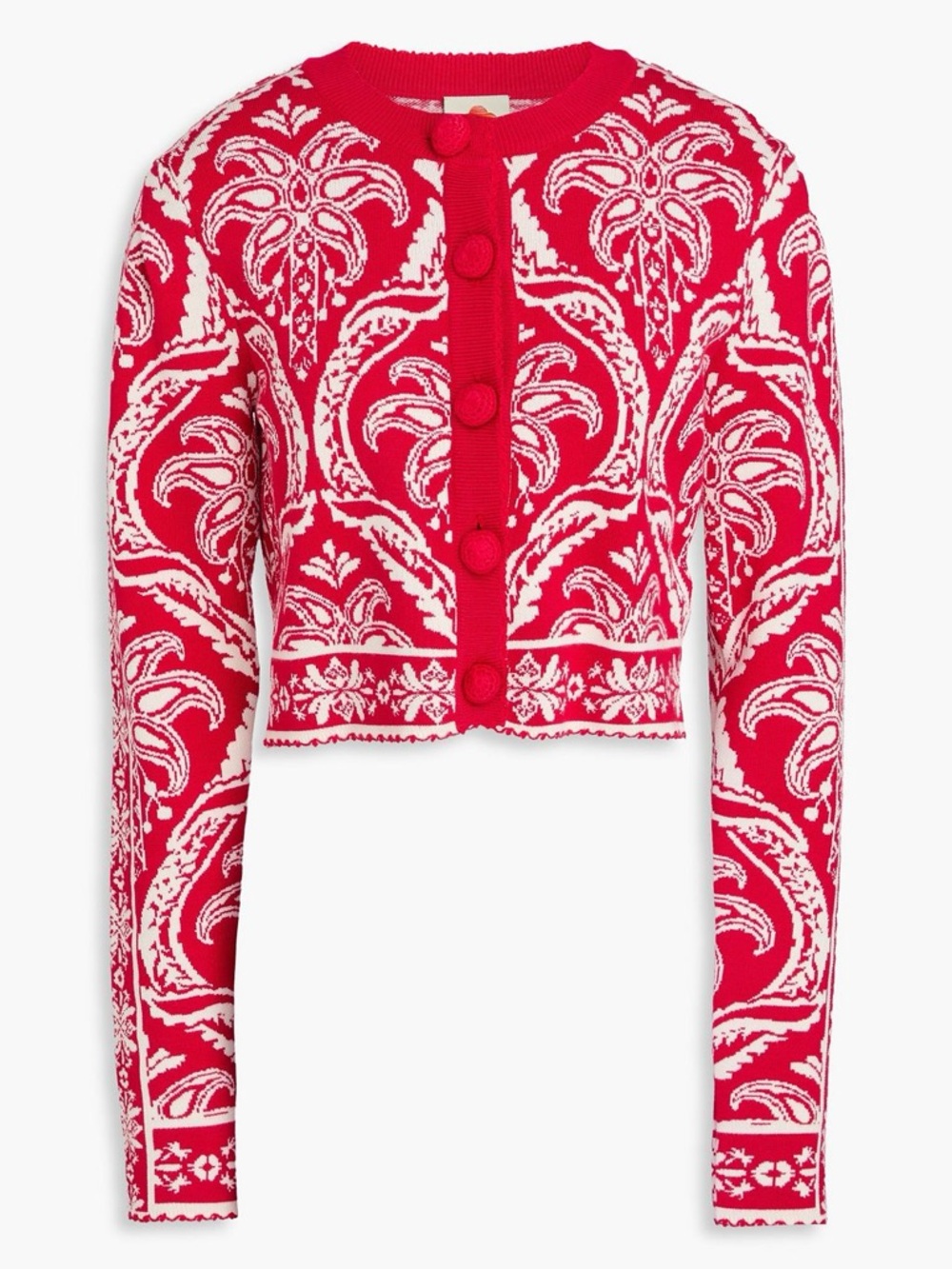 Farm Rio The Red Tropical Jacquard Knit Cardigan, Size XS - Picture 4 of 11
